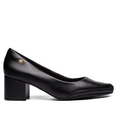 Imagem de Scarpin Feminino Ramarim Couro Salto Bloco Bico Fino Preto, Preto, 37