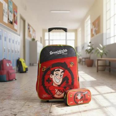 Imagem de Kit Mochila Estojo Escolar Enaldinho Youtuber Rodinhas Aula - Luxcel