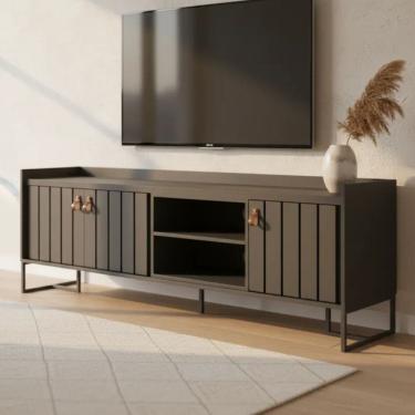 Imagem de Rack Para Sala 180cm Moderno Com Pés De Aço E Puxador Couro