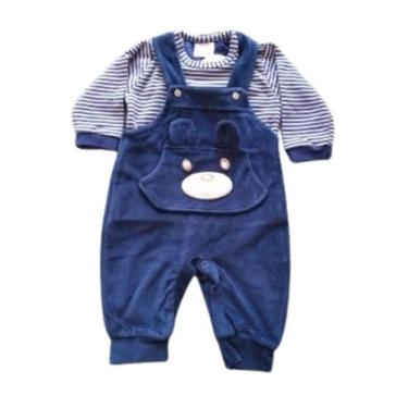 Imagem de Macacão Bebê Menino Plush sem Pezinho Jardineira Miniclô, Marinho, RN