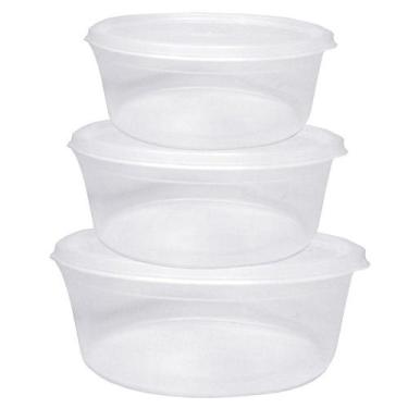 Imagem de Conjunto de pote de plastico oval com tampa 3 pecas pmg 600/1100/1600m