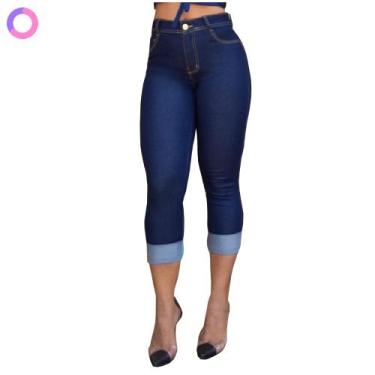 Imagem de Calça Jeans Feminina Cintura Alta Com Lycra Flare Capri Ciga - Bangla,