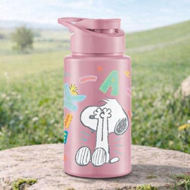 Imagem de Garrafa Squeeze Snoopy Peek-A-Boo 500ml Rosa com Tampa Articulável e A