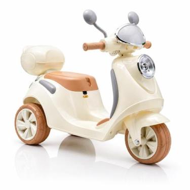 Imagem de Mini Moto Elétrica Infantil Scooter 6v Bege Retro Luz Som Música E Baú