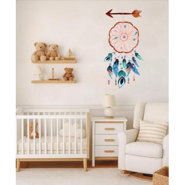 Imagem de adesivo de parede filtro dos sonhos flecha aquarela decoração minimali