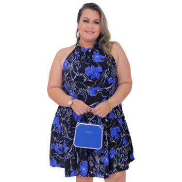 Imagem de Vestido curto feminino floral decote halter frente unica de amarração 