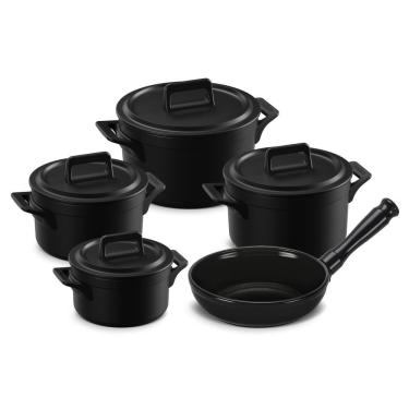Imagem de Jogo de Panelas Clear+ 5 Peças Caçarola e Frigideira Cerâmica 8,4L Preto Ceraflame