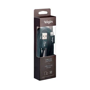 Imagem de Cabo Usb 2.0 Lightning Nylon 1,5m 480Mbps para Sincronização e Carga Preto Compatível com Apple Elgin
