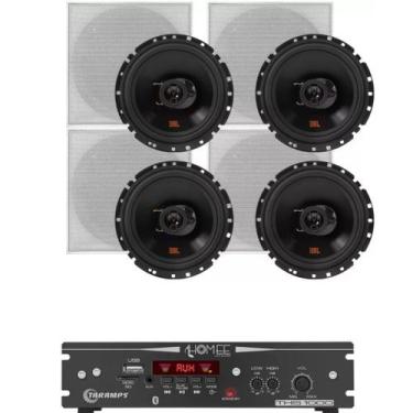 Imagem de Kit Amplificador Ths 1000 Taramps  4 Arandela 6TRFX55 Branca Quadrada