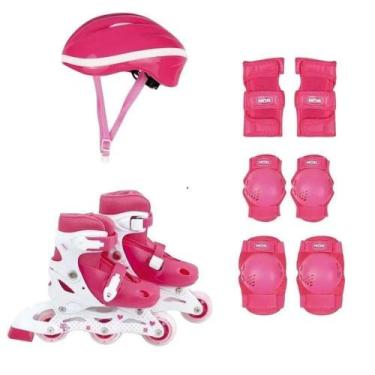 Imagem de Patins Infantil Ajustável Tamanho P Com Kit Proteção 30 ao 33 - Mor