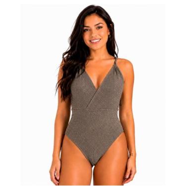 Imagem de Body Maiô Feminino Lurex Transpassado Costas Nuas Asa Delta Sem Bojo -
