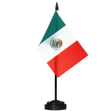 Imagem de Conjunto de bandeiras de mesa ANLEY Mexico Deluxe - Bandeira mexicana em miniatura para mesa de 6 x 4 "com pólo sólido de 12" - cores vivas e resistente ao desbotamento - base preta e topo
