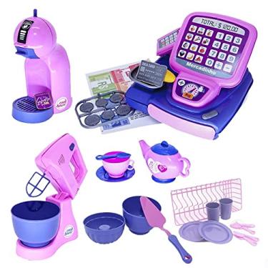 Imagem de Kit Menina Expresso Bolo Brinquedo Café Batedeira Forma 32pç