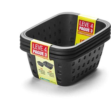 Imagem de Ordene - Conjunto com 4 Cestos Plástico Organizador Pequeno de 1,4​​ Litros, Cor Preta, Linha Log