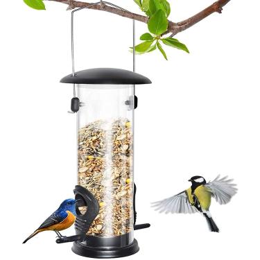 Imagem de Alimentador de pássaros, alimentador de pássaros de plástico com 2 portas de alimentação, alimentador de pássaros impermeável para pendurar ao ar livre para decoração externa de jardim