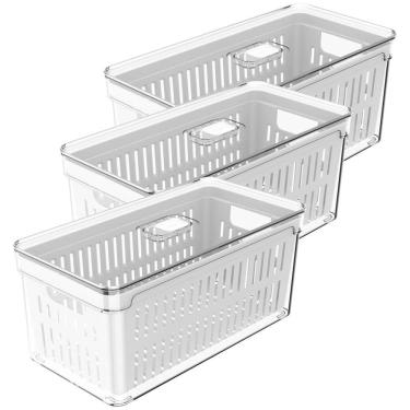 Imagem de Kit 3 Organizadores De Geladeira Com Escorredor 5L Caixas Plásticas Para Legumes Clear Fresh OU.