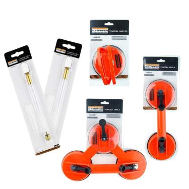 Imagem de Kit Vidraceiro Básico 2 Corta Vidros Jogo Ventosas Starfer