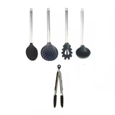 Imagem de Conjunto 5 Colheres De Silicone Cabo Inox Utensílios Preto