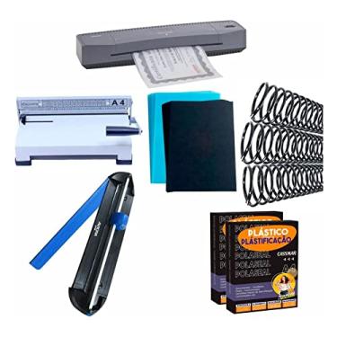 Imagem de Kit Encadernadora, Plastificadora, Refiladora, Insumos 110V
