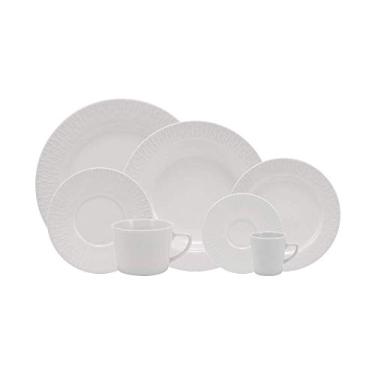 Imagem de Serviço de Jantar Chá Café 42 peças em Porcelana. Modelo Redondo com Relevo Aspen. Branca com Relevo. Fabricado pela Schmidt.