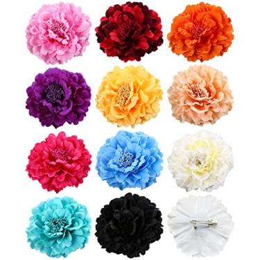 Imagem de Amuhou Broche feminino de flor de rosa para cabeça de noiva, dançarina flamenca (peônia, 12 peças)