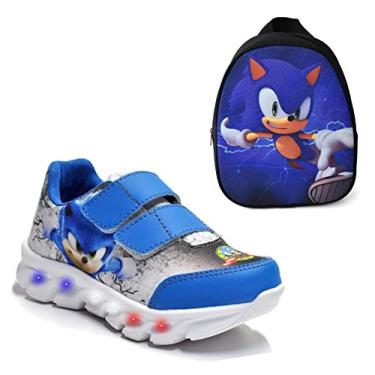 Imagem de Tenis De Led Masculino Calce Facil Infantil Meninos Estilo Original + Mochila Cor:Azul