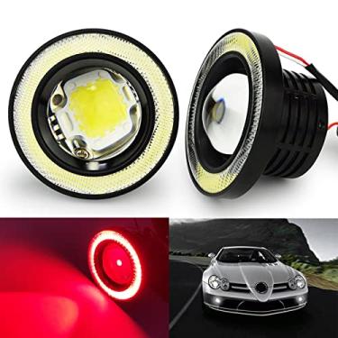 Imagem de SOCAL-LED 3,5" Vermelho Branco redondo COB Lâmpadas LED Nevoeiro Lâmpada Projetor Olho de Anjo Anel de Halo DRL Brilhante de Alta Potência, Pacote de 2