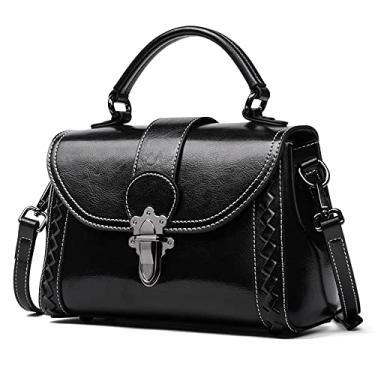 Imagem de Bolsa transversal com aba de alça superior para mulheres bolsa de couro moda retrô bolsa de ombro casual bolsas, Preto