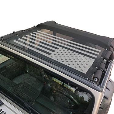Imagem de sukemichi TJ Top de biquíni para guarda-sol de malha para acessórios Jeep Wrangler TJ 1997-2006, bloqueia UV, vento, ruído, bandeira dos EUA