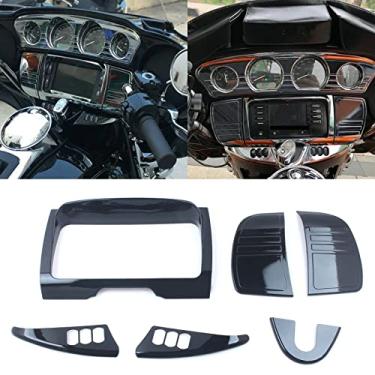 Imagem de FINMOKAL Conjunto de sotaque estéreo preto Tri Line Gauge para Harley Touring Electra Street Glide