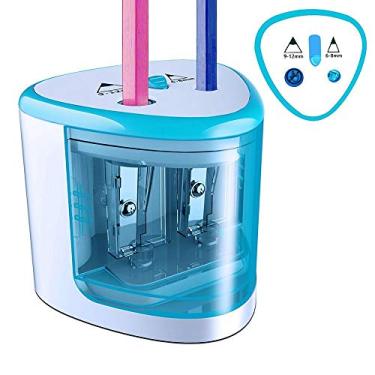 Imagem de Apontador de lápis elétrico BE-TOOL 2 furos cortador automático de lápis de mesa operado por bateria para crianças sala de aula escritório casa e artigos de papelaria presentes azul
