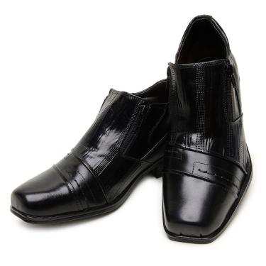 Imagem de Bota Social Coturno Masculina Couro Cano Curto Ziper Lateral Bico Quadrado Solado Borracha