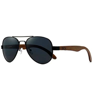 Imagem de Óculos de Sol Madeira Nogueira Artesanal Piloto Polarizados Uv400 (Preto)