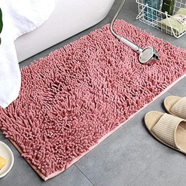 Imagem de SHENGANG Tapete de banho Tapetes de banho Chenille Absorção de água Banheira Lavatório Tapete de chão antiderrapante Tapete de pelúcia, feijão vermelho, 50x80cm