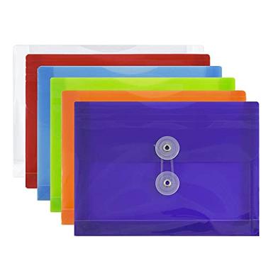 Imagem de Envelope de plástico de papel JAM com fecho de botão e cordão - Tamanho do índice - 13,97 cm x 18,90 cm, Assorted Colors 6 Pack