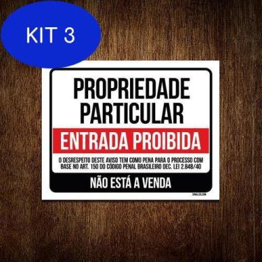 Imagem de Kit 3 Placa Propriedade Particular Não Está A Venda Preto - Sinalizo