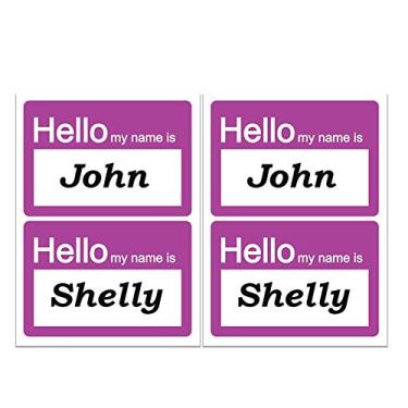Imagem de Etiquetas com etiqueta de nome Hello My Name is Stickers/Badges/ 2 x 3 polegadas, ótimas para crianças, funcionários, reuniões, profissionais, festas, escola, cadernos, eventos/pacote com 200 (roxo) ...
