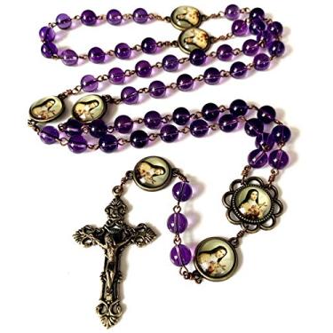 Imagem de elegantmedical Colar de cruz de crucifixo de ST.Therese feito à mão, com contas de ametista, presente católico, Cristal