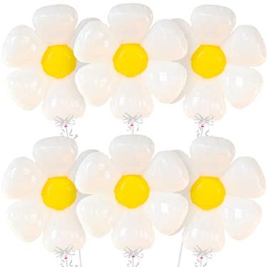 Imagem de Balões de margarida enormes de 76 cm – Pacote com 6 | Balões de flores brancas para decorações de festa de margaridas | Balão floral para decorações de aniversário de margaridas | Balões legais para despedida de solteira, decoração de festa temática de margaridas