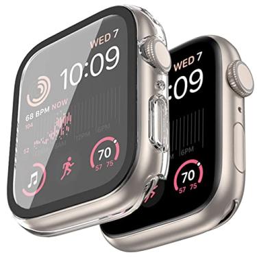 Imagem de Capa compatível com Apple Watch Series 9 8 7 41 mm/45 mm PC bumper com protetor de tela de vidro temperado fosco cor sólida capa dura (transparente, 41 mm)