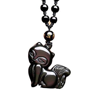 Imagem de Yajun Colar de raposa obsidiana natural olho de arco-íris animal raposa de nove caudas colorido masculino feminino pingente de joia
