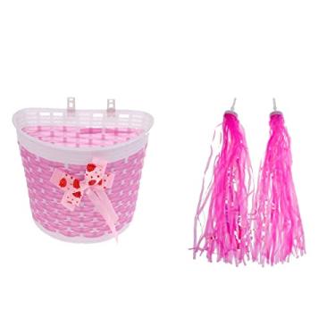 Imagem de Vaveren Serpentinas de bicicleta infantis para meninas com franjas e cesta frontal rosa