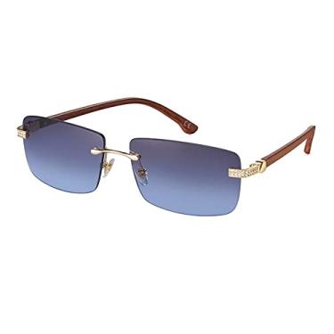 Imagem de Óculos de sol vintage punk quadrado sem aro, moda masculina, óculos de sol de madeira com acabamento em diamante, óculos femininos, UV400, C02, cinza, azul, tamanho único