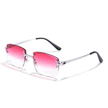 Imagem de Óculos de sol quadrado sem aro para homens e mulheres UV400 óculos de sol sem armação de gradiente pequeno para homens Óculos de metal, prata C22 WinReCle, tamanho único
