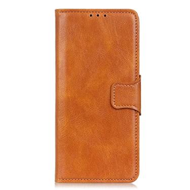 Imagem de YINGDAFENG Capa carteira para iPhone 14 Pro Max, capa protetora magnética de couro PU com suporte para slot para cartão e proteção da câmera à prova de choque TPU capa interna fina de ajuste fino, marrom