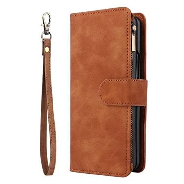 Imagem de Carteira de luxo com zíper capa de couro para Samsung Galaxy Z Fold4 capa magnética para Samsung Galaxy Z Fold 4 capa, marrom, para Samsung Galaxy Z Fold4