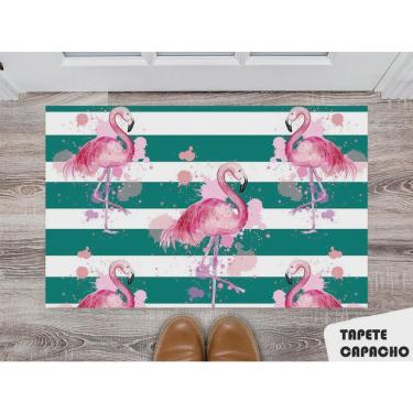 Imagem de Tapete Capacho Personalizado Flamingos com Fundo Listrado