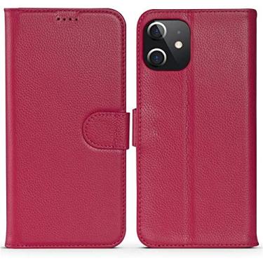 Imagem de HOUCY Flip à prova de choque [TPU Inner Shell], capa de telefone, para Apple iPhone 12 (2020) 6,1 polegadas carteira de couro [Suporte] [Suporte de cartão] (cor: vermelho rosa)