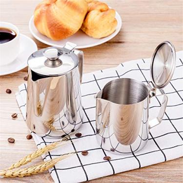 Imagem de Jarro de espuma de leite com tampa 12oz/350ml,20oz/600ml jarras de vapor espresso de aço inoxidável leite café cappuccino latte arte barista jarras de vapor leite jarro copo máquina acessórios