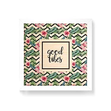 Imagem de Arte Maníacos Quadro decorativo com moldura caixa branca em Madeira - Good Vibes - 30x30cm